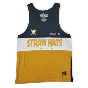 One Piece Mens 2XL Tank Top Cotton Blend Black Yellow Anime Straw Hat Graphic